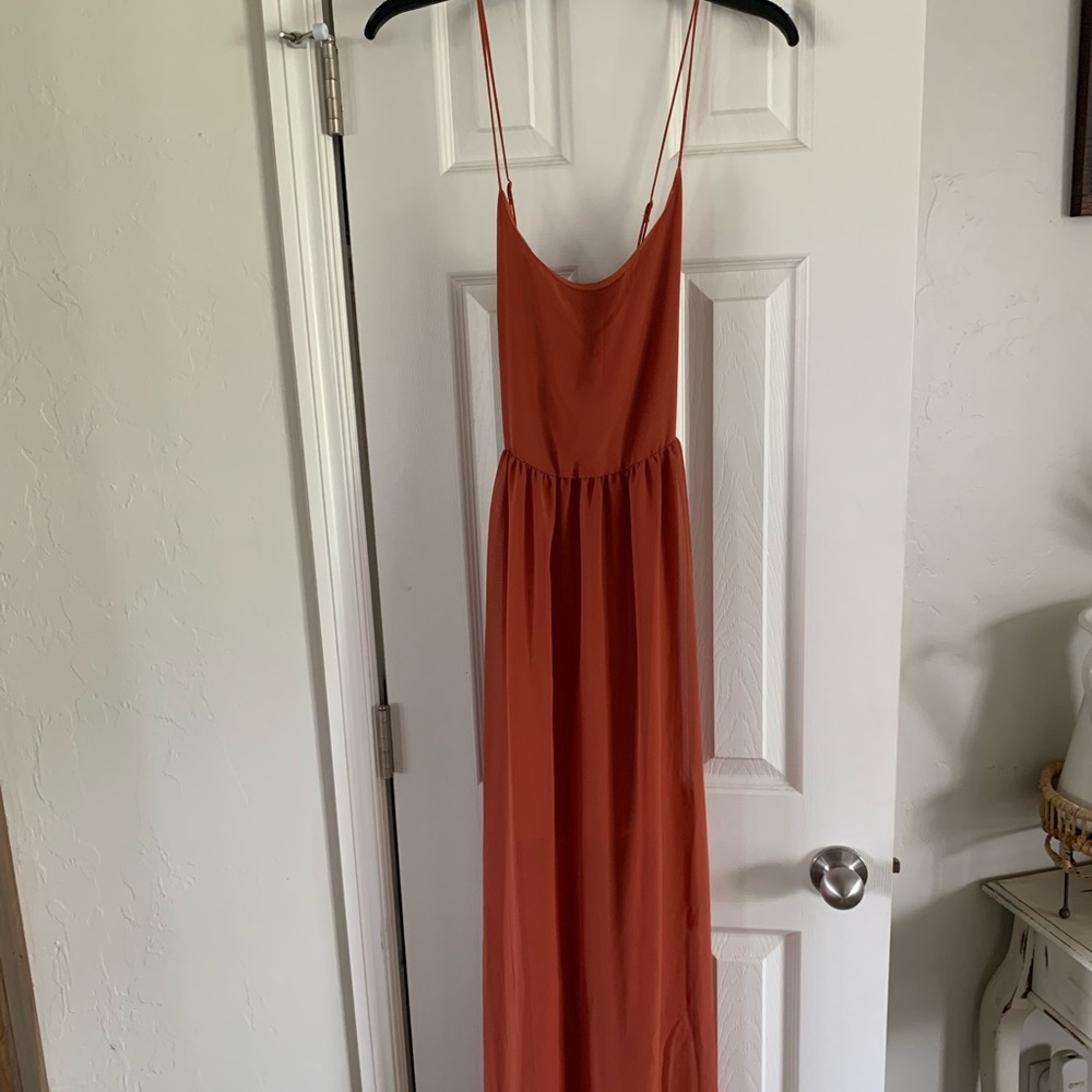 Rust colored maxi dress with spaghetti straps